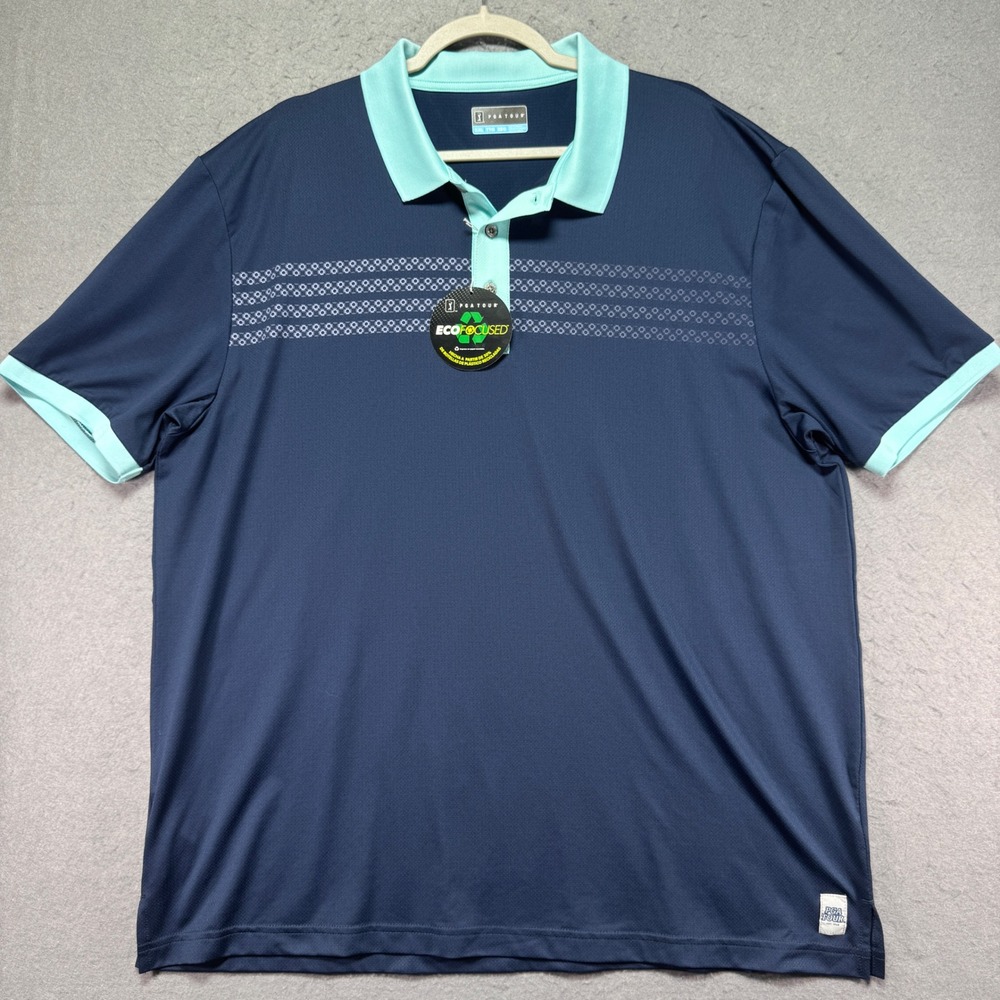 PGA Tour Mens XXL Navy Blue Eco Focused Golf Polo Shirt‎ Short Sleeve